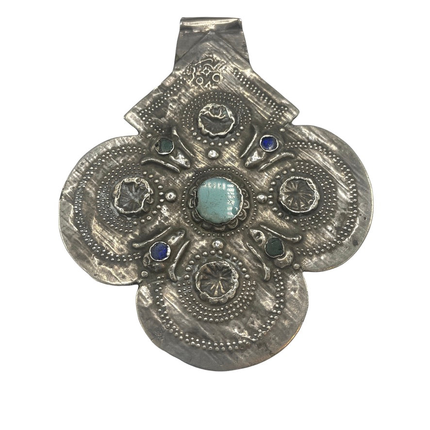 Large Hallmarked Silver Foulet Hamsa Pendant, Morocco - Rita Okrent Collection (P498b)