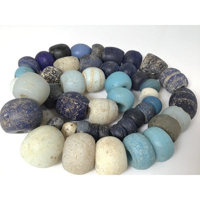 Mixed Indigo, White and Sky Blue Antique European Glass Beads, 26 Inch Strand - Rita Okrent Collection (ANT434)