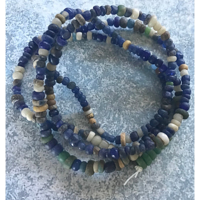 Mixed Color Antique Glass Nila Bead Strand, Dark Blue with Some Green, Mali - Rita Okrent Collection (AT0648)