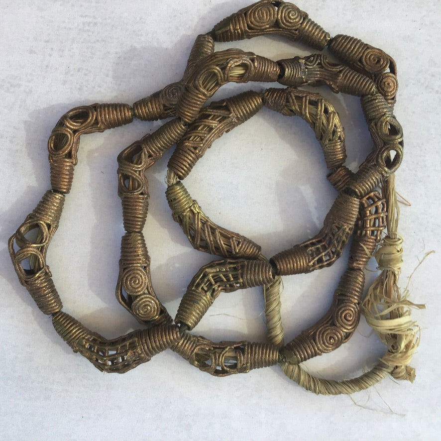 Old Mixed Strand of Vintage Woven Brass Filigree Elbow Beads from Ghana - Rita Okrent Collection (AT1326)