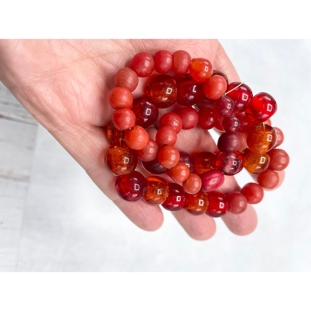 Mixed Antique Bohemian Glass Bead Strand in Orange Hues - Rita Okrent Collection (AT1624b)