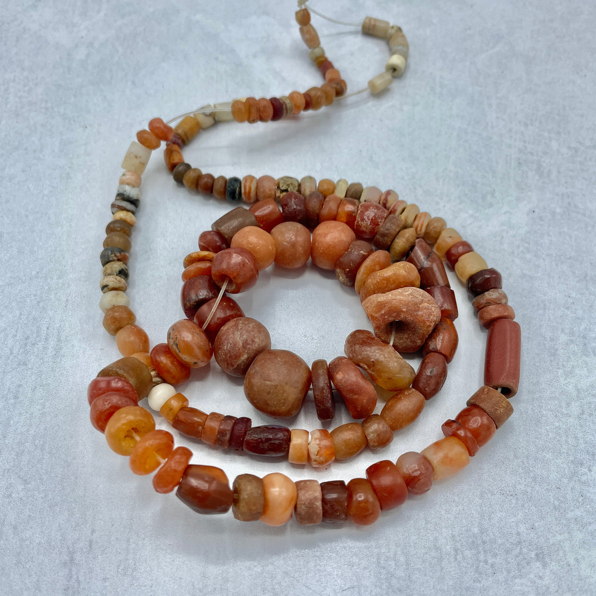 Mixed Size and Shape Ancient Carnelian Beads Finished with Small Stone Beads - Rita Okrent Collection (S443b)