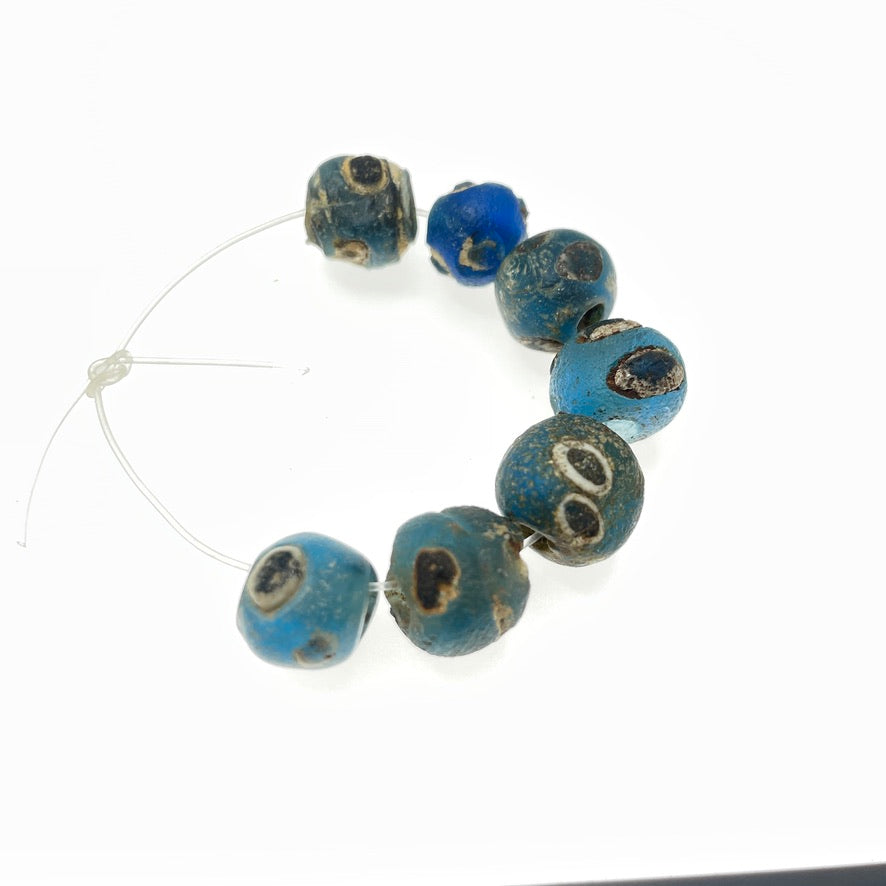 Short Strand of 7 Ancient Multi-Eye Islamic Glass Evil Eye Beads from the Sahel - Rita Okrent Collection (AG301)