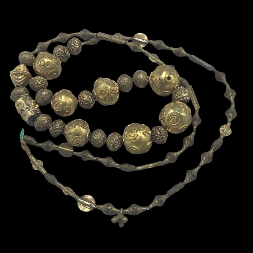 Mixed Gold Washed Light Weight Mixed Material Beads with African Brass Bead Strand - Rita Okrent Collection (ANT555)