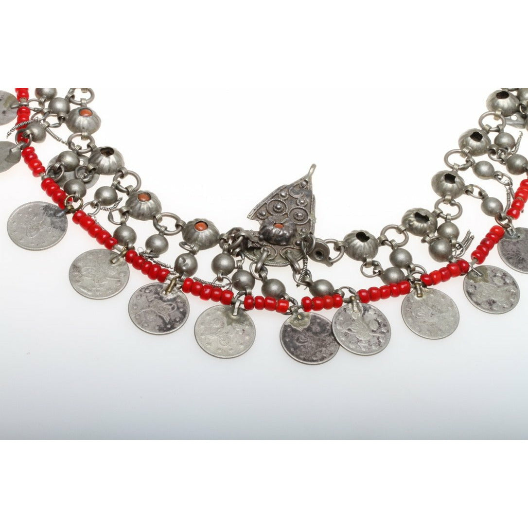 Vintage Ethnic Silver Necklace or Headdress, with Hanging Silver Coin Pendants from Turkey  - Rita Okrent Collection (C499)