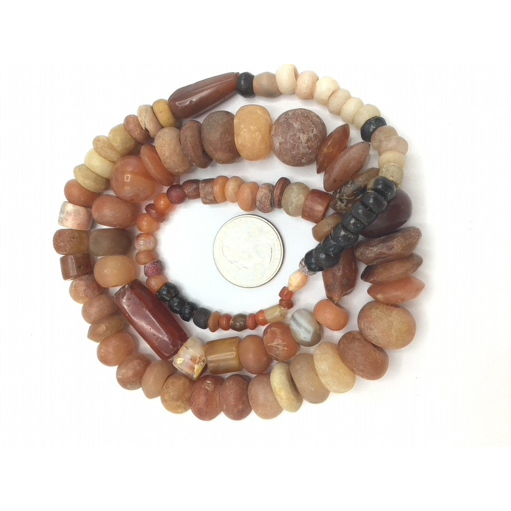 Mixed Shape Agate and Carnelian Stone Strand, in Black, Orange and Off-White - Rita Okrent Collection (S521)