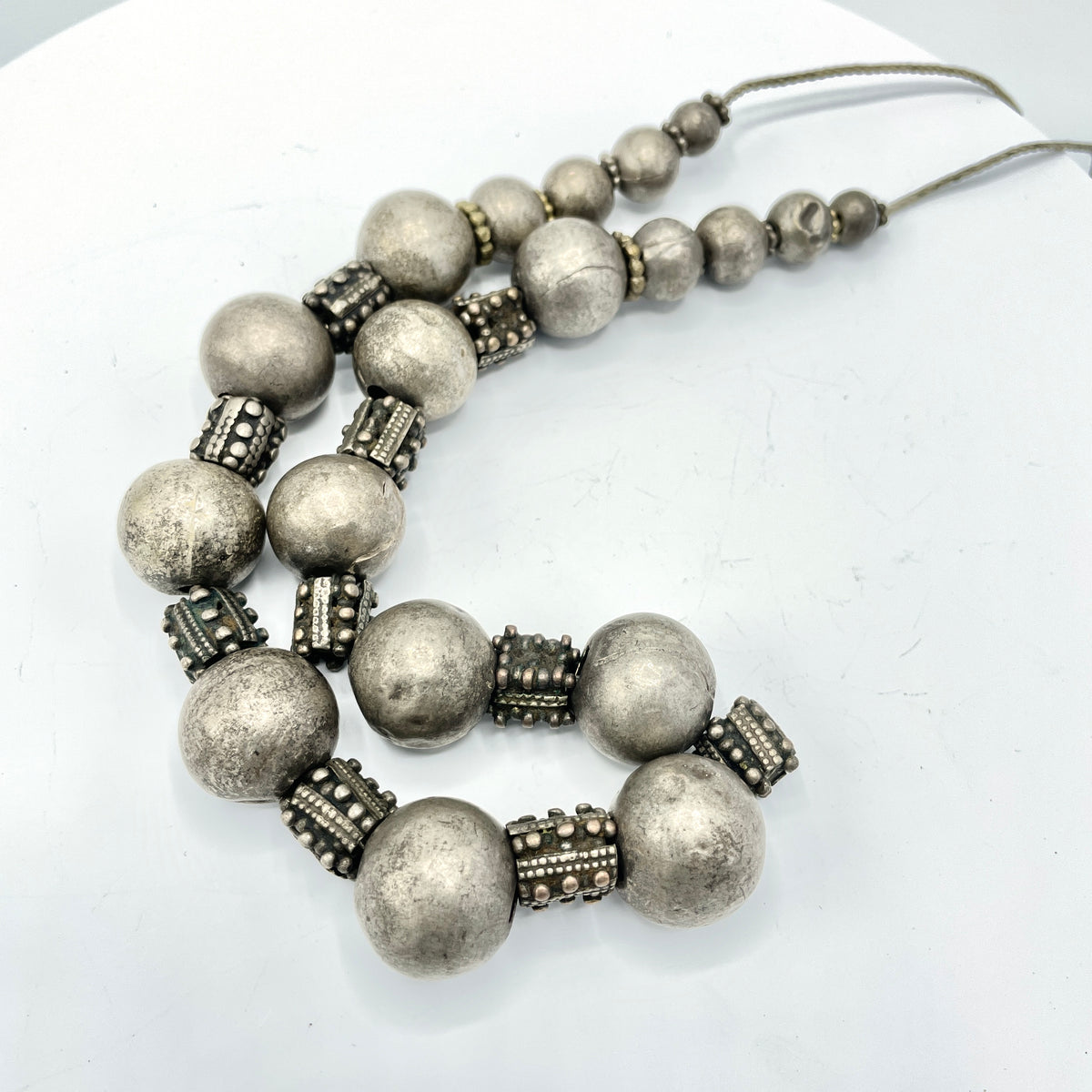 Antique Granulated Silver and Hollow Silver Beads Strands, from Yemen - Rita Okrent Collection (ANT549n)