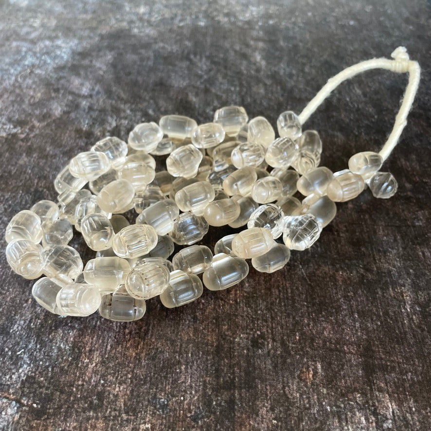 Full Strands of Bohemian Clear Molded Glass Barrel Bead Pendants from the African Trade - Rita Okrent Collection (ANT309fs)