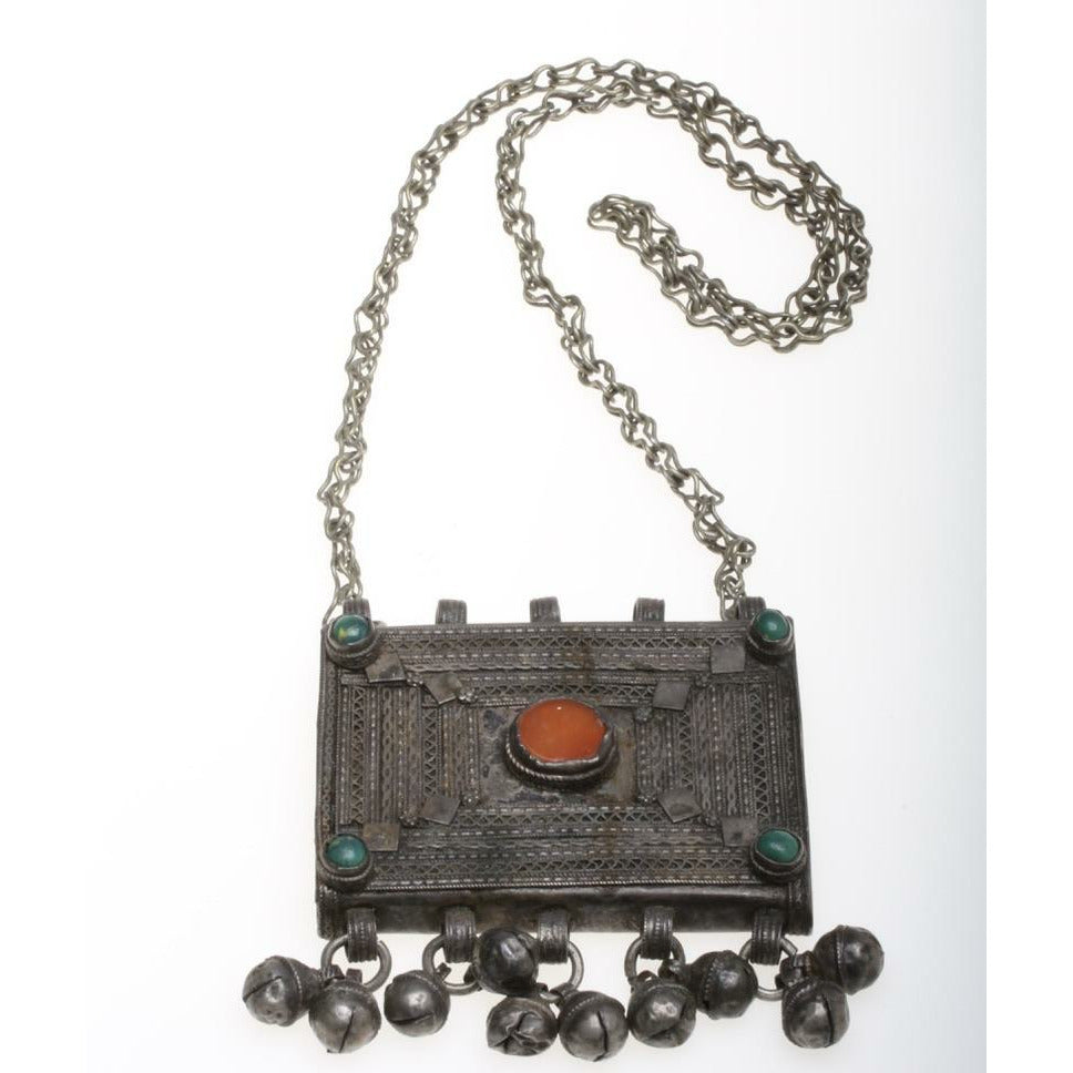 Ethnic Yemeni Rashaida Large Silver Hirz Box Pendant Necklace, Ethiopia /Yemen - Rita Okrent Collection (NE476)