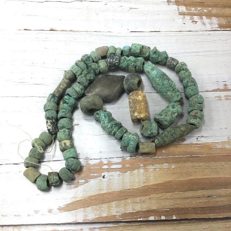 Very Old Dogon Vert-de-Gris Bronze Bead Strand with lots of Patina - Rita Okrent Collection (C174t)