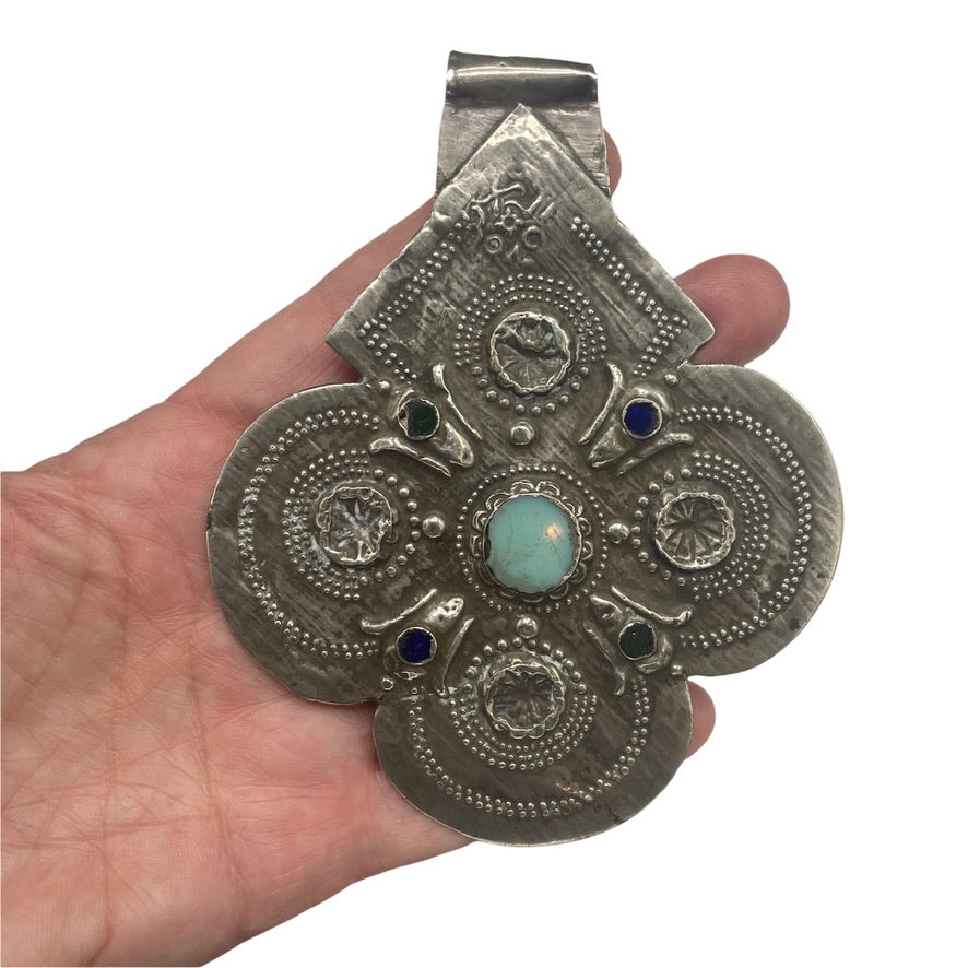 Large Hallmarked Silver Foulet Hamsa Pendant, Morocco - Rita Okrent Collection (P498b)