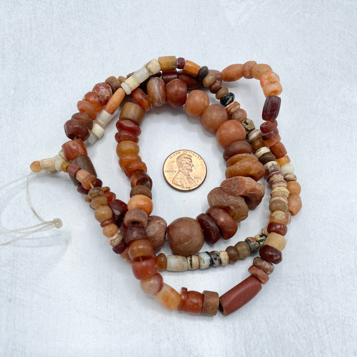 Mixed Size and Shape Ancient Carnelian Beads Finished with Small Stone Beads - Rita Okrent Collection (S443b)