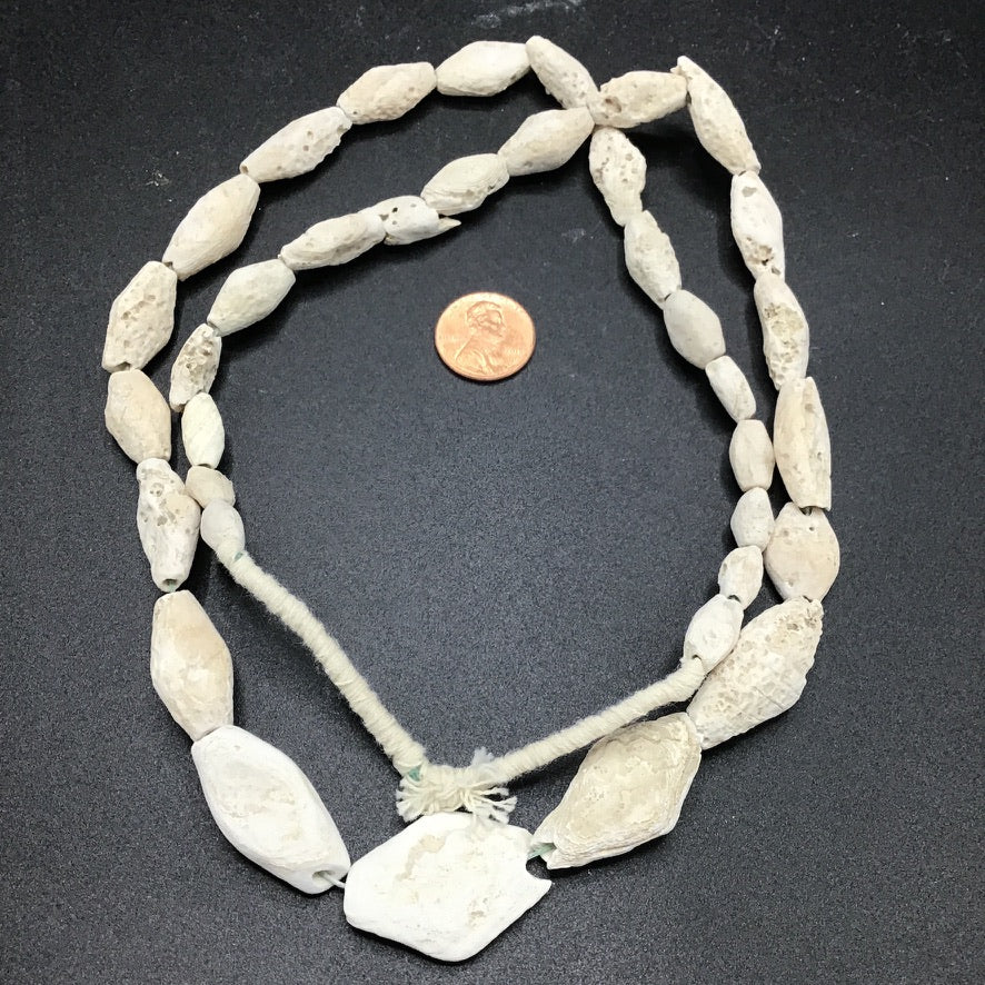 Ancient White and Cream Hues Calcified Shell Beads from the Sahara, Bicones- Rita Okrent Collection (ANT498)