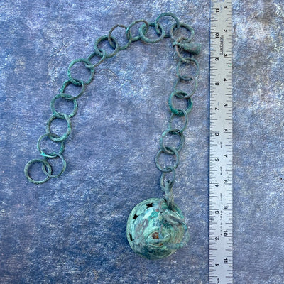 Antique Dogon Bronze Bell on Bronze Loop Chain with Lovely Patina, from Mali - Rita Okrent Collection (C174o)