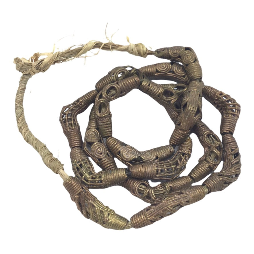 Old Mixed Strand of Vintage Woven Brass Filigree Elbow Beads from Ghana - Rita Okrent Collection (AT1326)