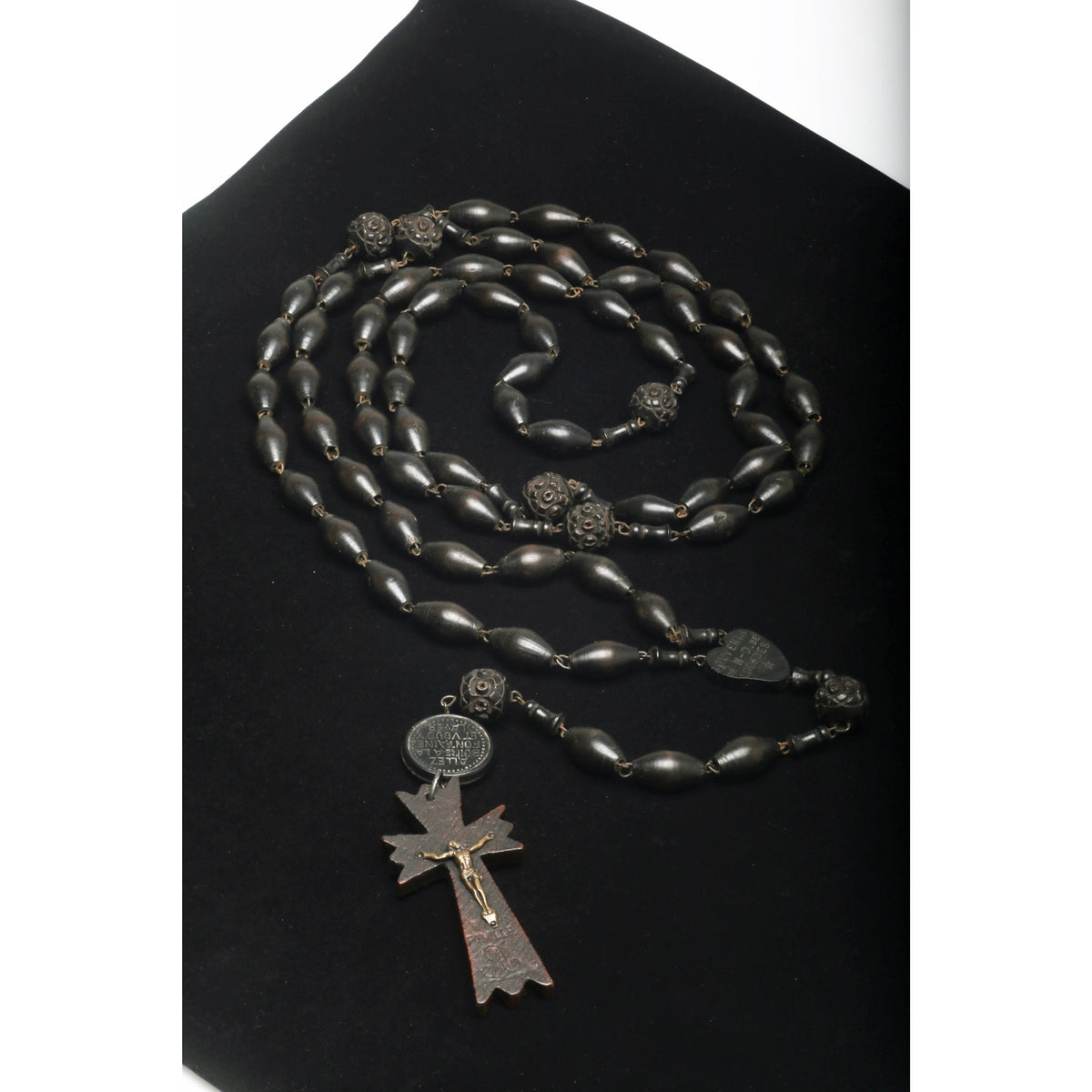 Antique French Monk Belt Rosary, Black with Carved Beads - Rita Okrent Collection (ANT487)