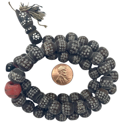Yemeni Tesbih Prayer Beads with Faux Black Coral Prayer Beads with Painted Silver - Rita Okrent Collection (ANT609)