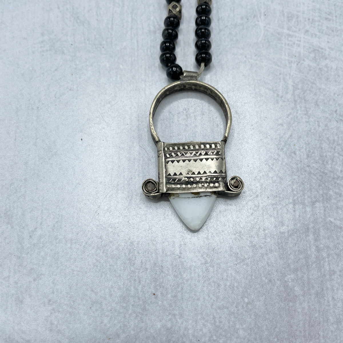 Tuareg Silver and Black Glass Beaded Necklace, Mali - Rita Okrent Collection (NE589b)