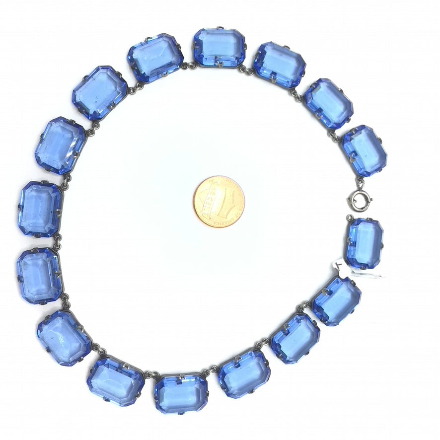 Antique Faceted Dust Blue Crystal Glass Choker Necklace, Paris or London -  Rita Okrent Collection (C153)