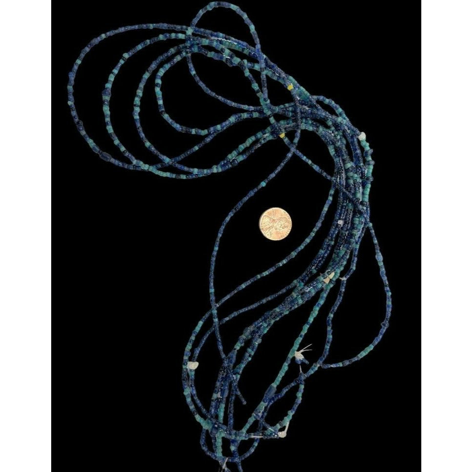 Lot of Five Strands of Antique Dark Blue and Teal Blue Glass Nila Beads, Mali - Rita Okrent Collection (AT0127)