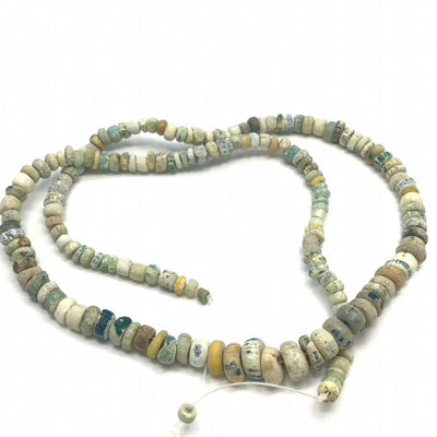 Graduated White, Blue, Green Excavated Ancient Glass Medium Sized Nila Beads, Djenne, Mali  - Rita Okrent Collection (AT0636)