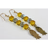 Vintage Czech Glass and Swarovski Crystal Bead Earrings with Brass Fish from Bal