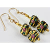 Handmade Gold Foil Flower Triangle Bead Earrings with Faceted Brass Beads, Bali