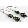 Antique Black Coral Prayer Bead Earrings with Sterling Silver Beads from Bali 