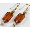 Czech Glass Shell Bead Earrings with Rectangular Amber Glass Beads - E120