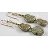 Czech Pressed Glass Fossil Bead Earrings with Faceted Brass Beads from Bali