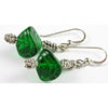 Czech Green Glass Sea Shell Bead Earrings with Yemeni-Style Lumpy Silver Beads