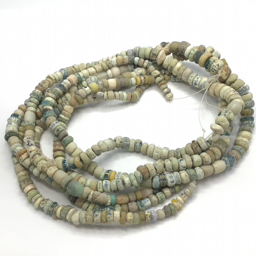 Graduated White, Blue, Green Excavated Ancient Glass Medium Sized Nila Beads, Djenne, Mali  - Rita Okrent Collection (AT0636)