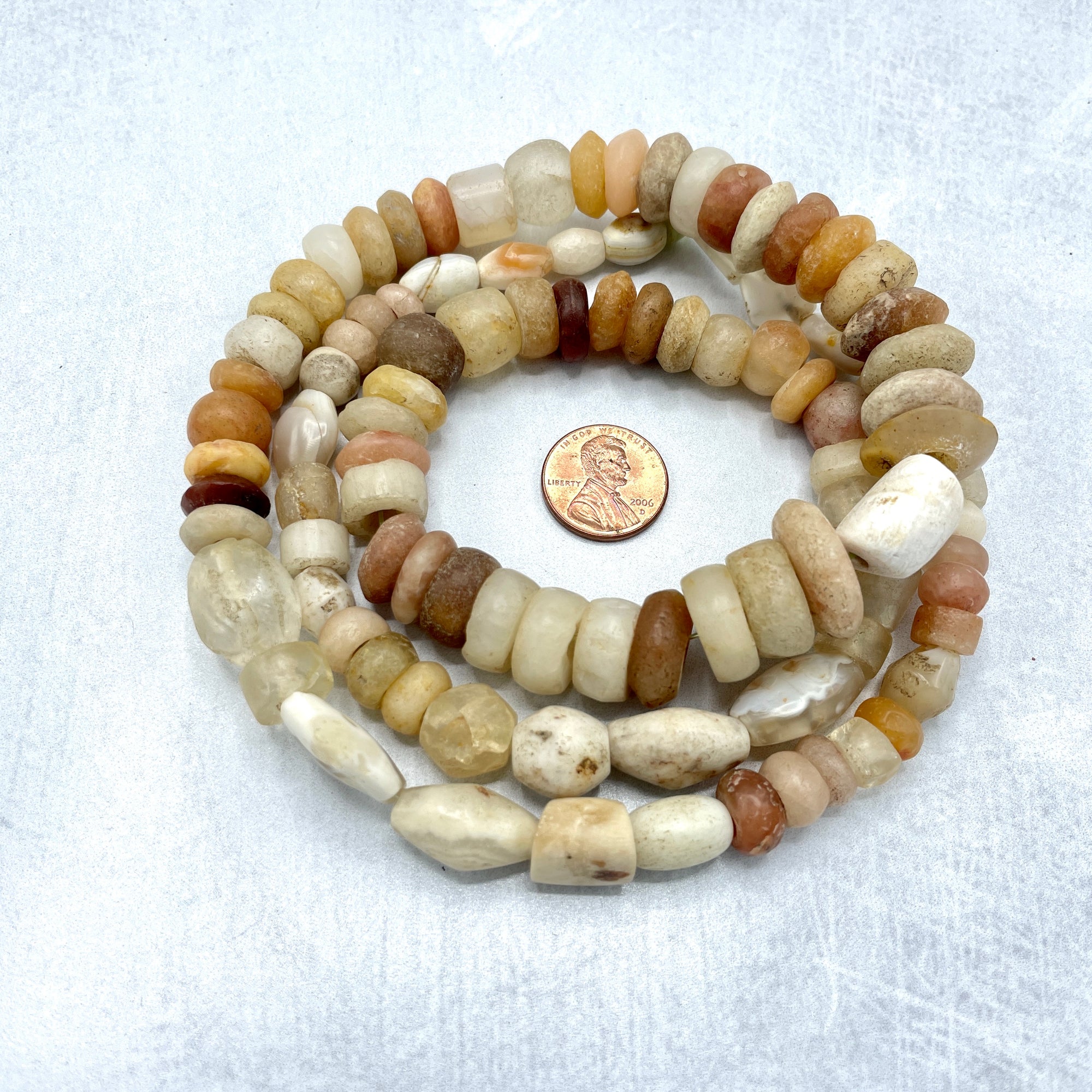 Ancient White and Cream Hues Calcified Shell Beads from the Sahara,  Bicones- Rita Okrent Collection (ANT498) - Rita Okrent Collection