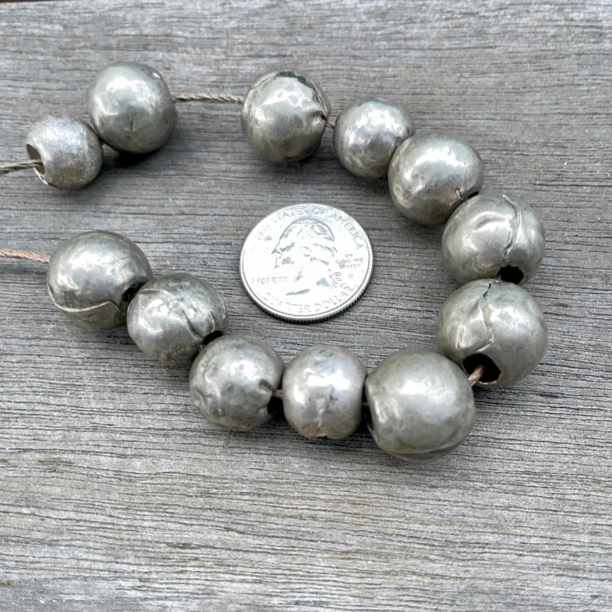 Reserved: Short Strands of 12 Hollow Round Silver Beads from Yemen - Rita Okrent Collection (ANT595)