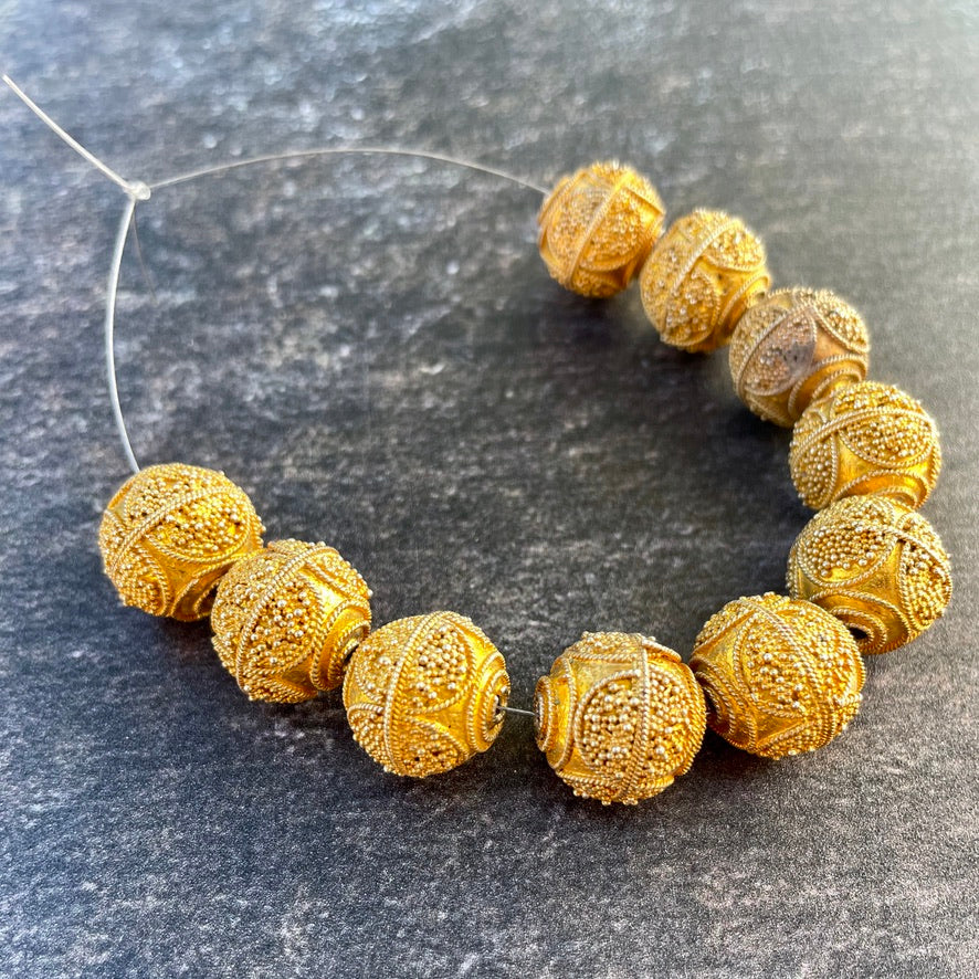 Strand of 10 Matched Vintage Granulated Gold-Washed Beads from Senegal - Rita Okrent Collection (ANT607)