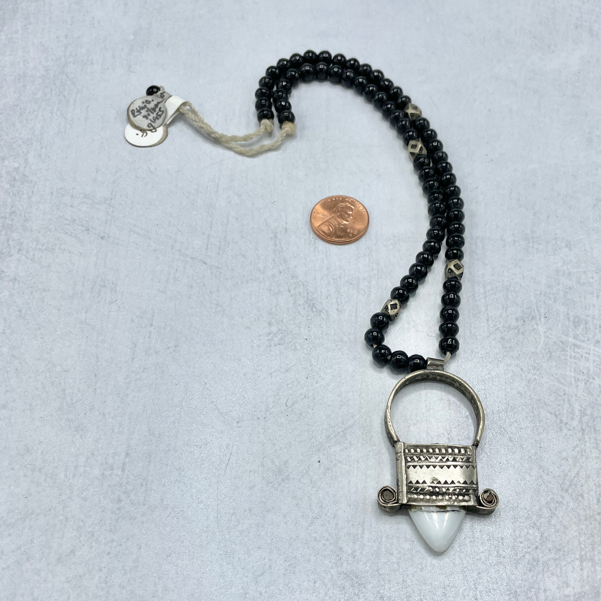 Tuareg Silver and Black Glass Beaded Necklace, Mali - Rita Okrent Collection (NE589b)