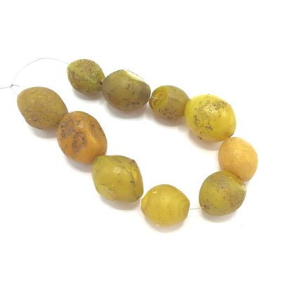 Choice of Strands Yellow Bohemian Glass Pigeon Egg Beads, Damaged, African Trade - Rita Okrent Collection (AT0281)