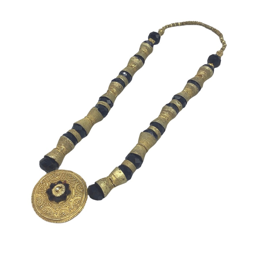 Gilded Gold-Plated Gold with Black Glass Necklace from Senegal - Rita Okrent Collection (NE480)