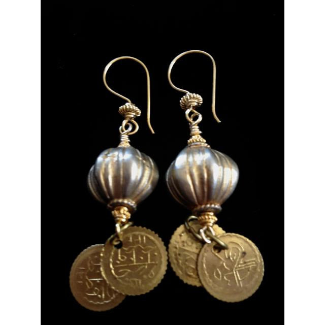 Sri-Lankan Gold-Plated Bead Earrings with Decorative Gold Coins