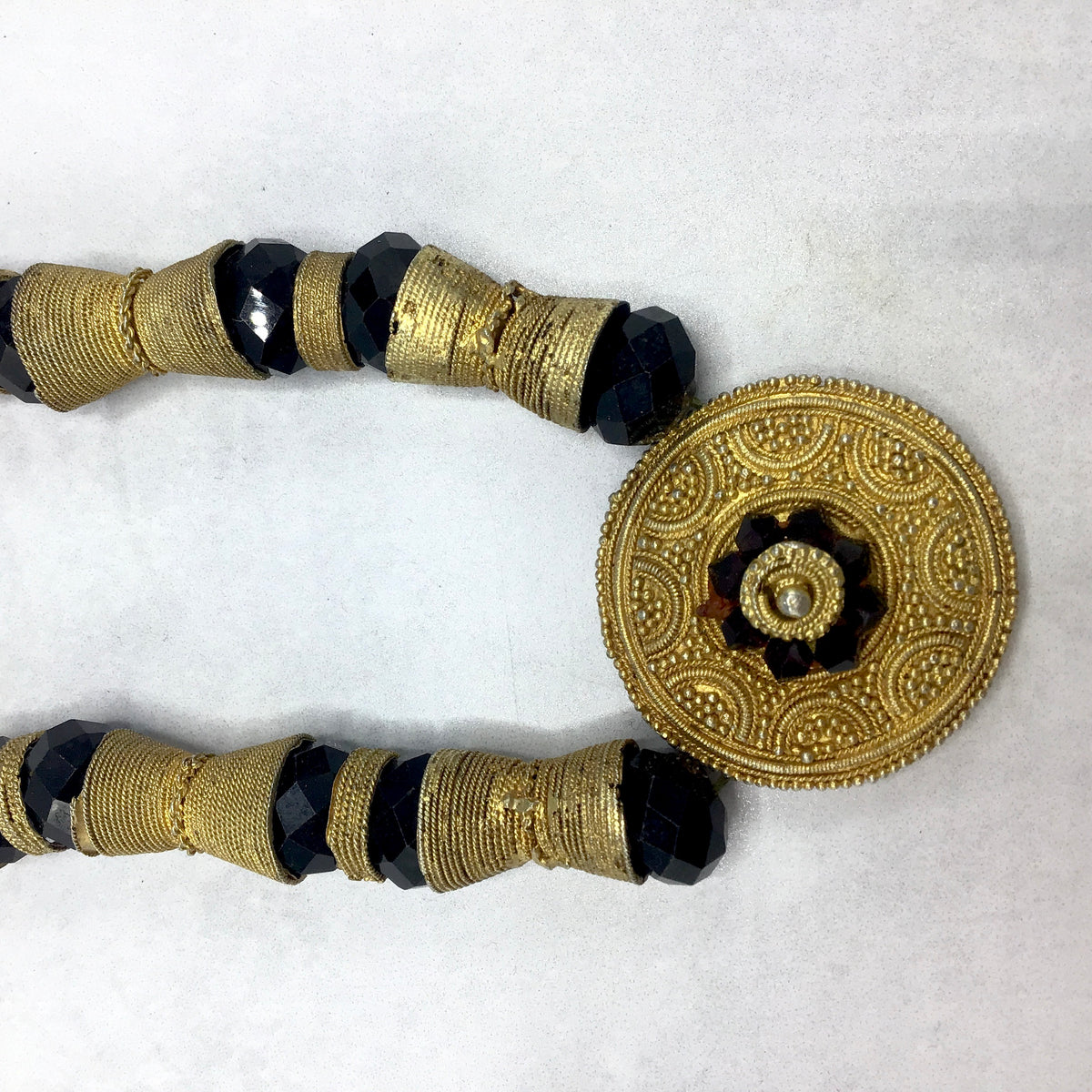 Gilded Gold-Plated Gold with Black Glass Necklace from Senegal - Rita Okrent Collection (NE480)