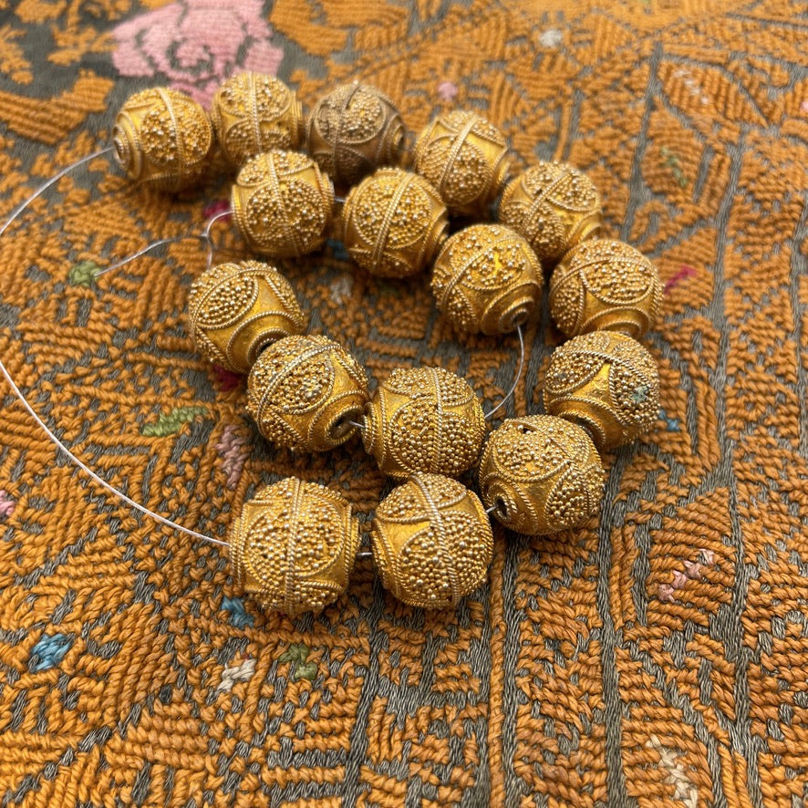 Strand of 10 Matched Vintage Granulated Gold-Washed Beads from Senegal - Rita Okrent Collection (ANT607)