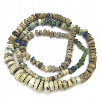 Graduated White, Blue, Green Excavated Ancient Glass Medium Sized Nila Beads, Djenne, Mali  - Rita Okrent Collection (AT0636)
