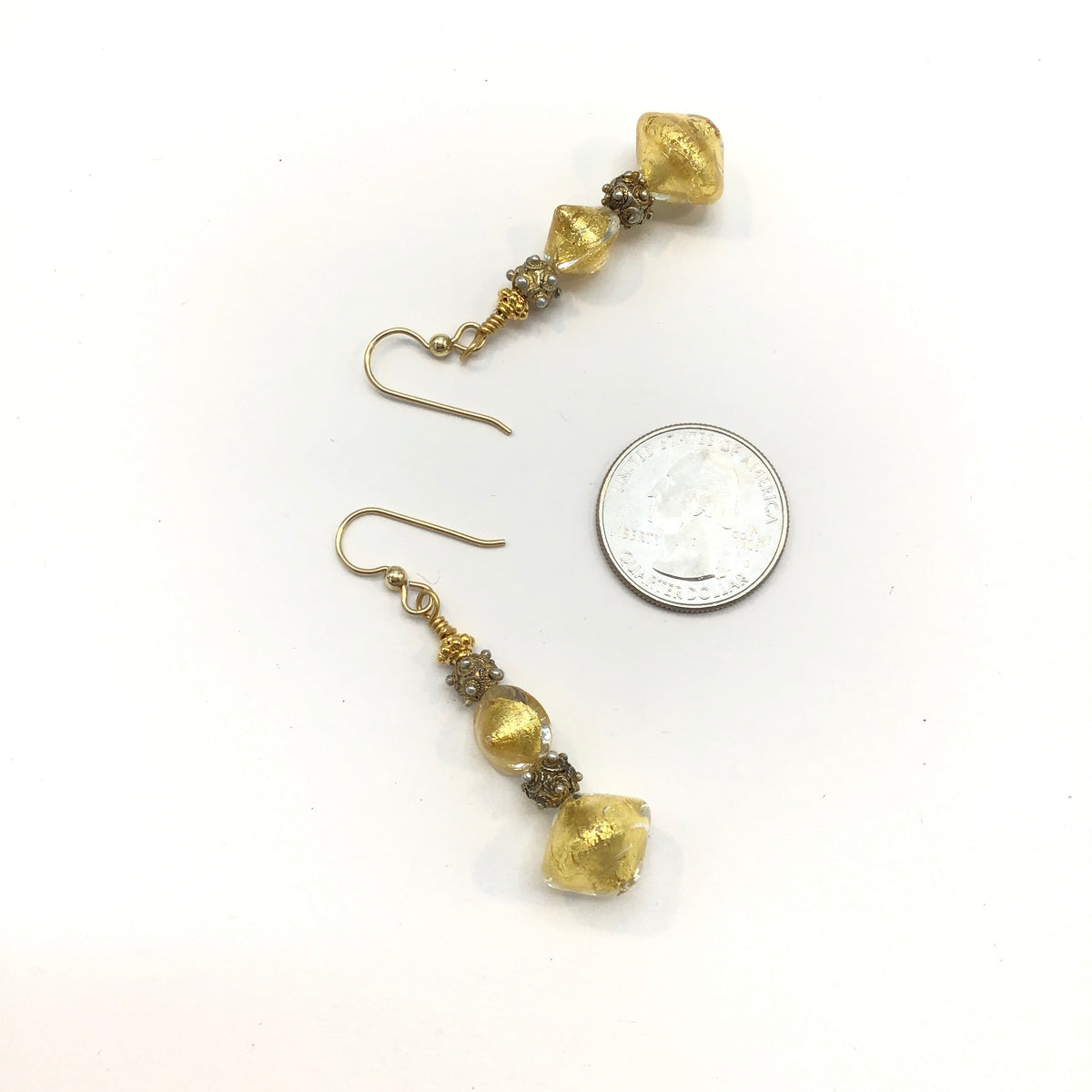 Venetian Gold Foil Glass Beaded Earrings with Antique Gold-Washed Beads from Mauritania- Rita Okrent Collection (E359)