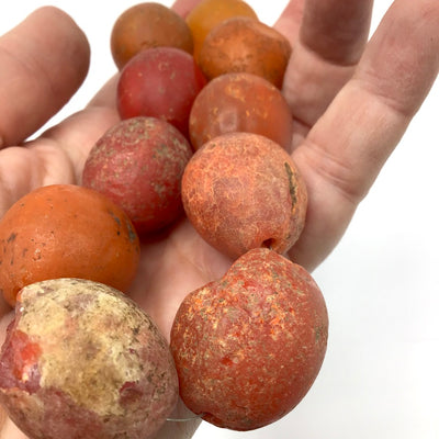 Short Strand of 10 Worn Antique Bohemian Orange Red Pigeon Egg Beads from Ethiopia - Rita Okrent Collection (AT0281b)