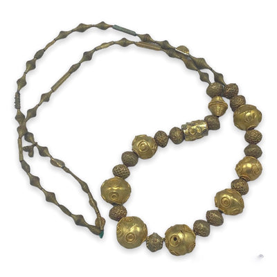 Mixed Gold Washed Light Weight Mixed Material Beads with African Brass Bead Strand - Rita Okrent Collection (ANT555)