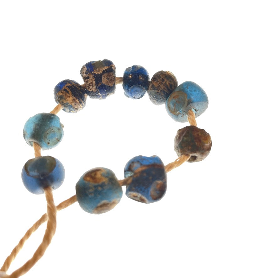 Short Strand of 10 Small Ancient Islamic Glass Evil Eye Beads from the Sahara - Rita Okrent Collection (AG305t)