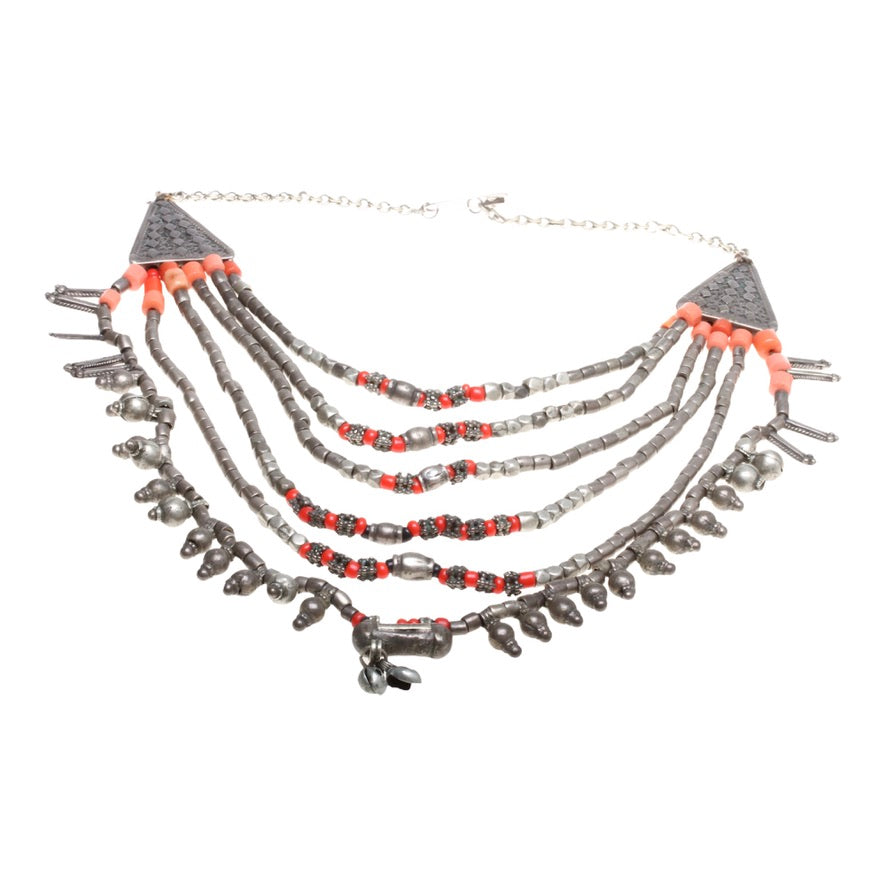 Coral & Silver Multi-strand Yemen Necklace 