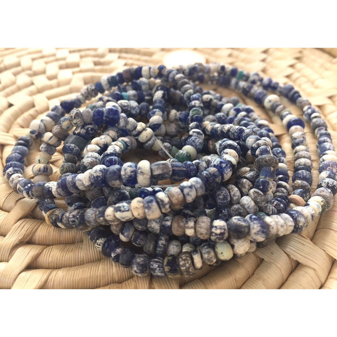 Mixed Navy Blue and Gray Small Djenne Ancient Glass Nila Beads, Strand, Mali - AT0616