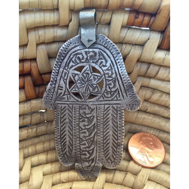 Old Moroccan Silver Jewish Hamsa Amulet with Star of David - P587