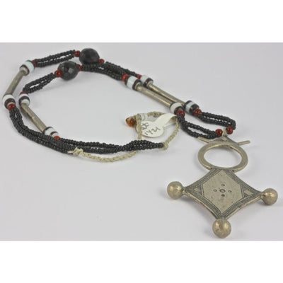 Mauritanian beaded necklace with Vintage Tribal Tuareg Talisman pendant